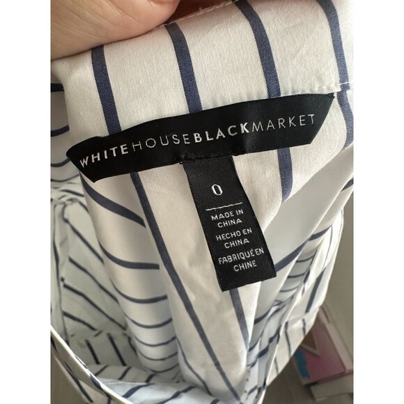 WHITE HOUSE BLACK MARKET WHBM Blue White Striped Shirt Blouse Size 0 - Picture 4 of 7